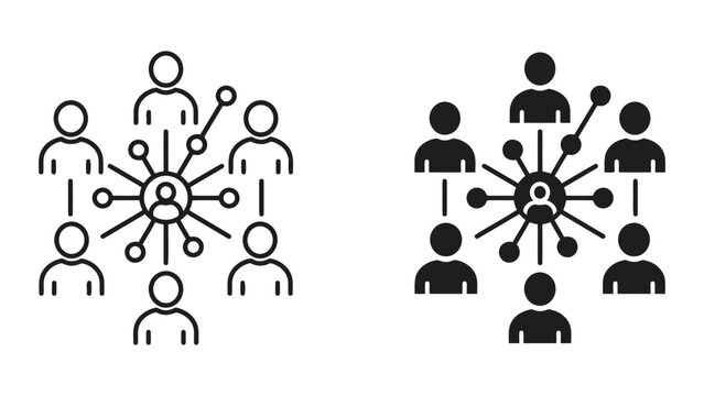 Social network and connection hub icon set with connection, communication