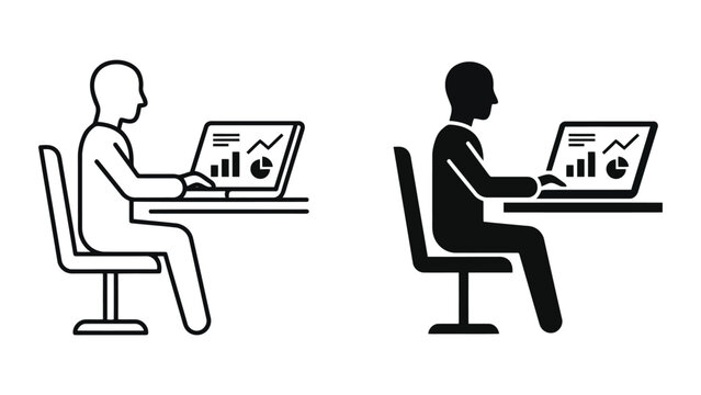 Business analyst working on laptop with data charts icon set business analysis