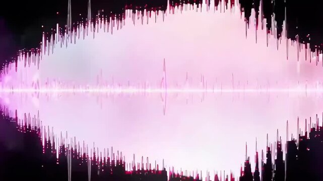 Vibrant soundwave in neon colors on a black background, captured from a frontal angle, ideal for video backdrops. Live desktop wallpaper.
