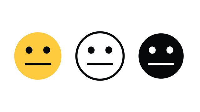 Neutral face emoji emotion icon set outline silhouette and color vector isolated on white background