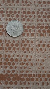 Classic Mexican 1 Peso Coin from 1979 Resting on Brick Surface