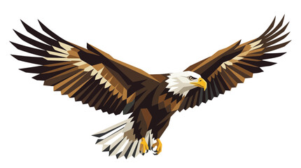 Obraz premium Bald eagle soaring in flight with wings spread against white background vector illustration