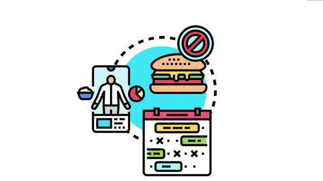 People learning about balanced diet awareness, tracking food intake with a mobile application, planning a healthy eating schedule, and restricting unhealthy fast food choices
