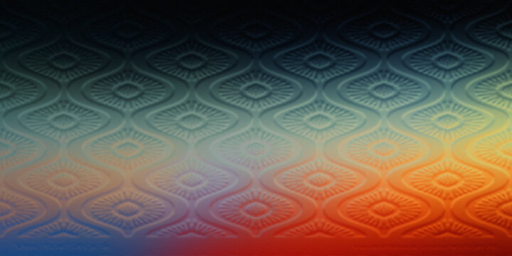 Vintage ogee pattern with dark blue to orange glowing color gradient.