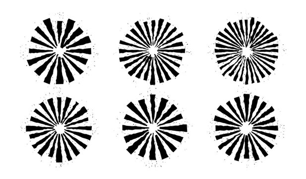 Grunge Starburst Set Radial Sunburst Rays Circles with Splatter