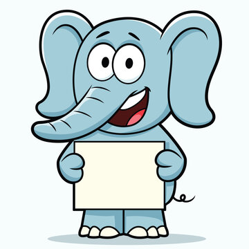 Cute Cartoon Elephant Holding Blank Sign Board Vector Illustration