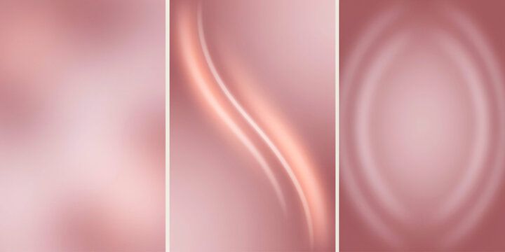 Three vertical panels with soft rose gold gradients and fluid wave textures