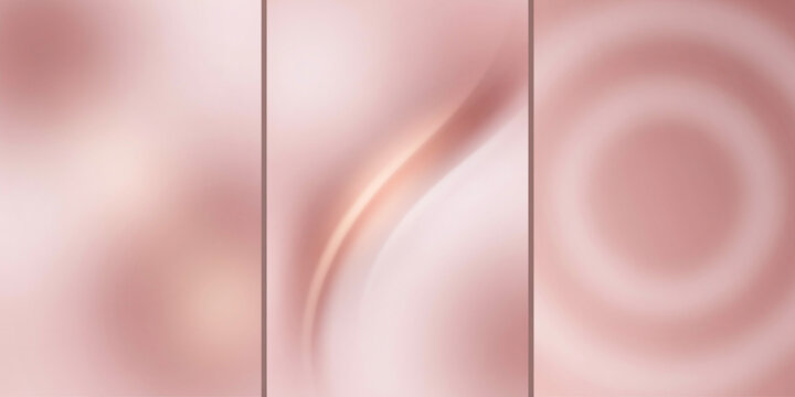 Three vertical panels with soft rose gold metallic gradient and circular ripple textures