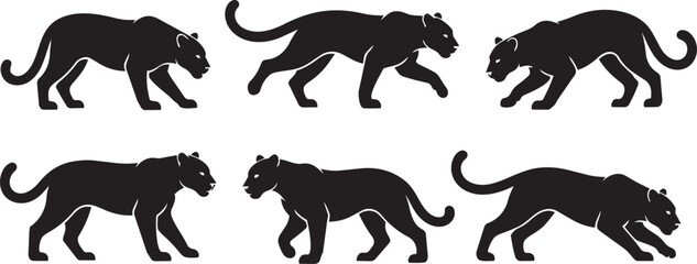 Obraz premium Black Panther Silhouette Vector Illustrations in Dynamic Poses for Design, Logo, Branding and Social Media Graphics