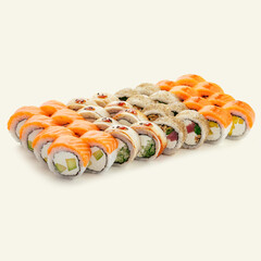 Large colorful sushi set on a plain background © Cavan