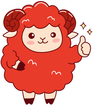 2027 Year of the Red Sheep mascot character emoticon sticker set, cute red ram cartoon illustration for Chinese Lunar New Year