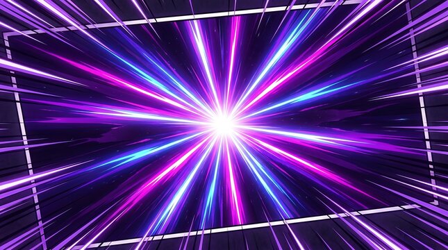 Fast speed light motion lines in purple and blue neon colors with velocity abstract technology background perspective