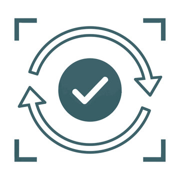 Minimalist icon for update or synchronization completion with checkmark inside circle and corner brackets