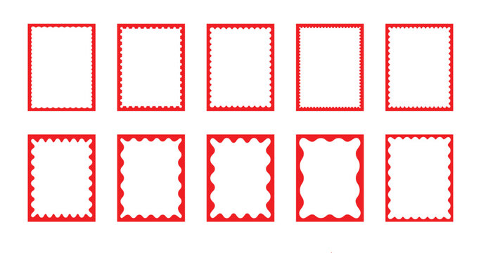 Zig zag wavy edge rectangle frame or border shapes set. Rectangle shapes with curvy squiggly doodle lines. Elegant wavy frame set. Squiggle frames set. Scalloped border rectangle and circle shapes.