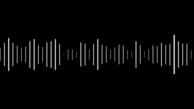 White audio waveform spectrum moving animation on black background. Sound wave pattern audio visual waveform. Motion graphics of music bar concept 4k video animation with alpha channel.