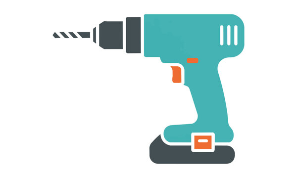 stylized icon of a cordless drill with bold flat color blocks