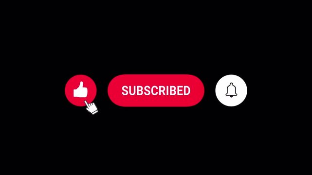 Liquid shape animation of button subscribe, like, and notification bell button elements with animated pointer click for youtube and video streamer. Alpha channel