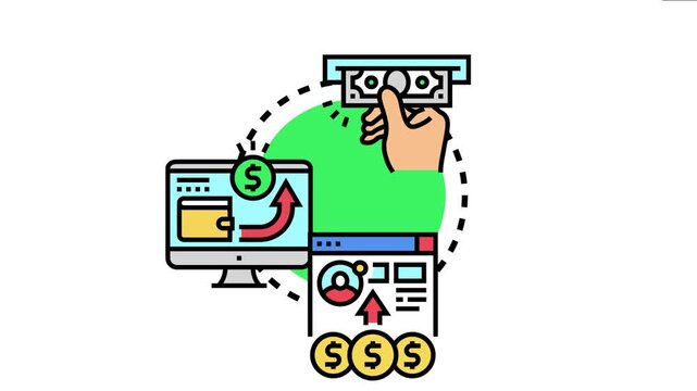 Financial operations illustrate money management, digital transactions, and payment methods, highlighting a secure process for sending funds electronically through online platforms