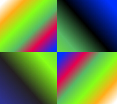 Abstract Four Quadrant Geometric Background with Inverted Rainbow and Blue Diagonal Gradients