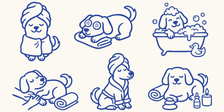 Adorable dog spa day with hand drawn doodle elements for pet care concepts