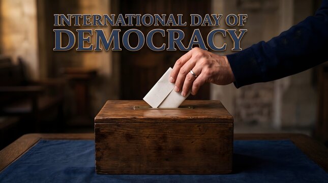 International Day of Democracy, hand placing vote in wooden box, election concept, voting, politics, vote, democracy, voting rights, hand, ballot, election, choice