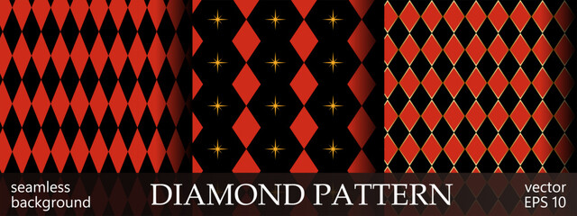 Pattern simple christmas with diamond circus vintage and background carnival star. Seamless texture vector with triangle geometric century and black jester retro. Circus tartan pattern. © Rina Antipina
