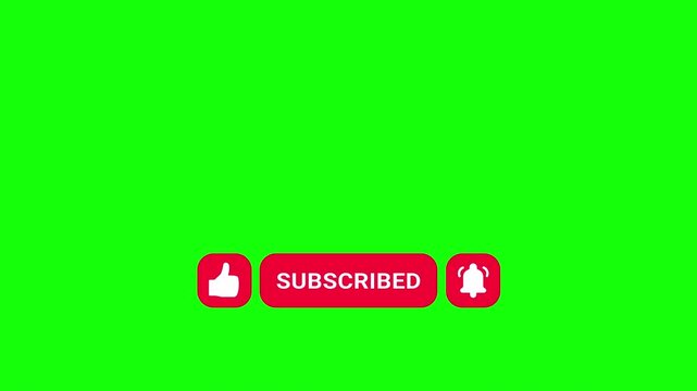 Animated button like, subscribe, and notification elements popping up from bottom on green screen, for youtube and streamer CTA