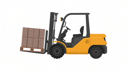 Naklejka premium Yellow forklift truck with wooden pallet and stacked cardboard boxes isolated vector illustration
