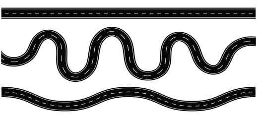 Wavy road with winding curves and horizontal path. Horizontal asphalt road template. Top view of race track and highway. © Jerrymoon