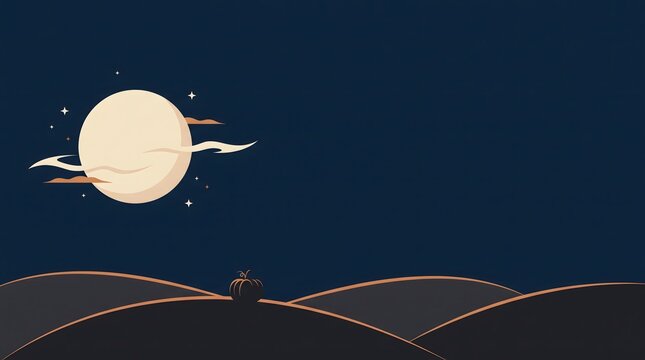 A spooky halloween night scene depicts a full moon shining brightly above rooftops suggesting mischief and magic are afoot