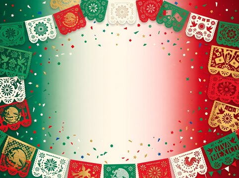 Red White Green Gradient Background with Confetti Frame