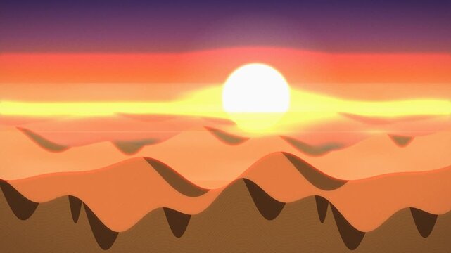 Abstract desert sunset with gradient sky. 2d animation