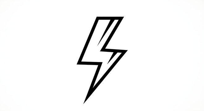 Minimalist black lightning bolt icon featuring bold graphic lines isolated against a plain white background