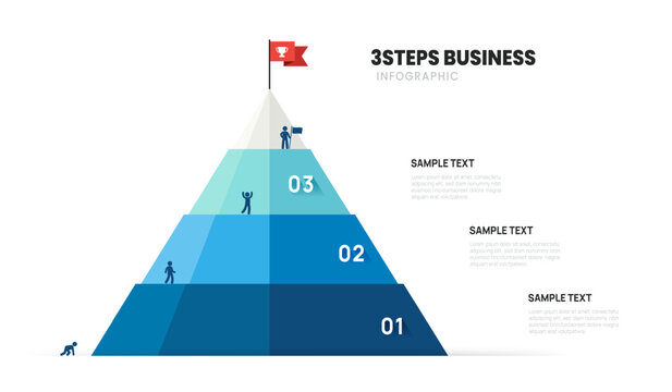 Business infographic Mountain peak. Route to success. presentation template. Diagram chart with 3 steps vector.