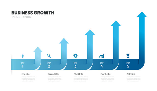 Business Growth Arrow Infographic Template 5 Steps, Workflow Timeline, Process Diagram, with icons elements vector illustration.