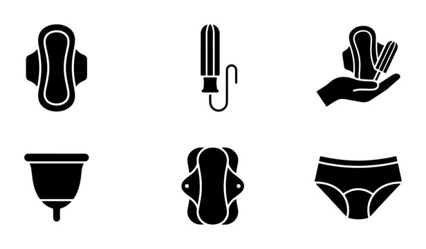 Menstrual Hygiene Products Set, Feminine Care Icons, Period Protection Vector Graphics