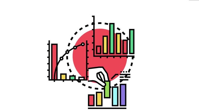 Hand placing a bar on a chart while displaying various types of graphical representations, concepts of data analysis, financial growth, and business strategy