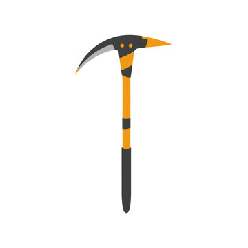 Orange and black ice axe mountain climbing tool for winter sports and mountaineering activity isolated on transparent background, Vector