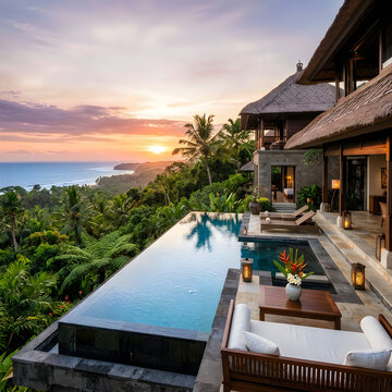 Infinity pool at luxury resort during sunset