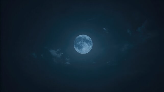 Perfectly Sharp Super Moon Centered in Navy Blue Gradient Sky with Detailed Lunar Surface