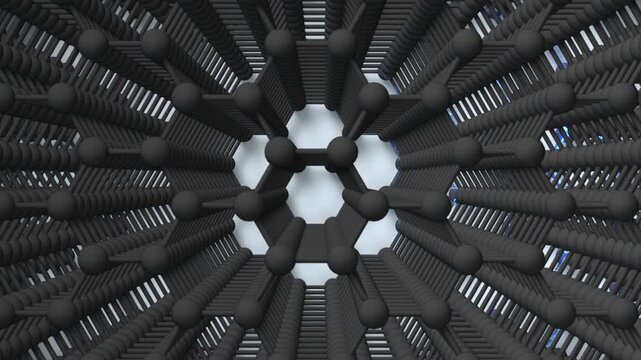 Graphene Conductivity Stack Horizontal loop Light. This nano technology 3D animation represents engineering at the molecular level.