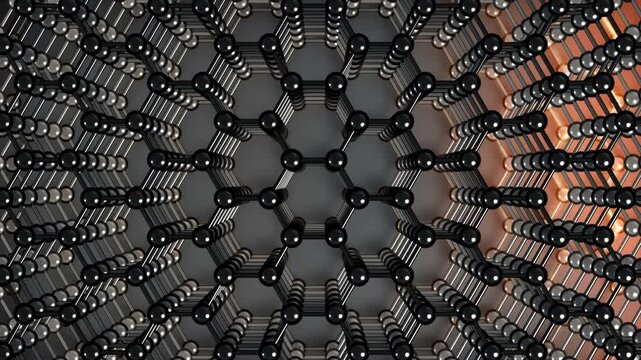 Graphene Heat Conductivity Stack Horizontal loop Metal. This nano technology 3D animation represents engineering at the molecular level.