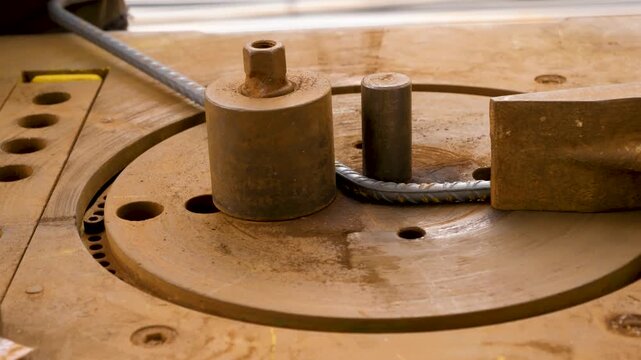 Steel Rebar Bending With Industrial Manual Fabrication Machine, Close Up