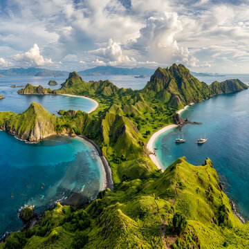 Scenic tropical islands with lush green hills and turquoise waters