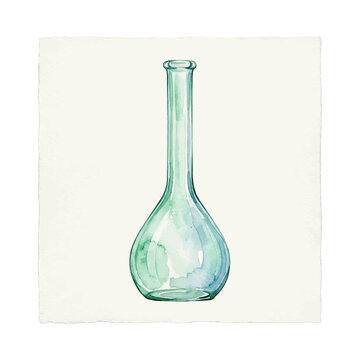 Watercolor Illustration of a Volumetric Flask with Chemical Symbols