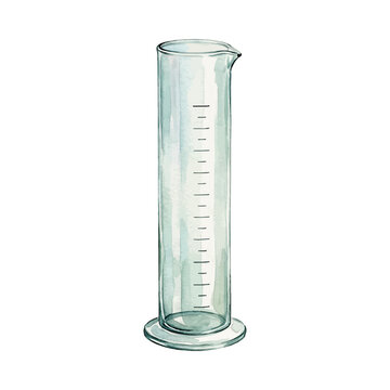 Watercolor Illustration of a Tall Graduated Cylinder for Science and Education