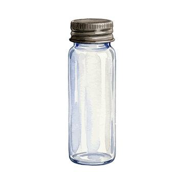 Watercolor Illustration of a Small Glass Vial