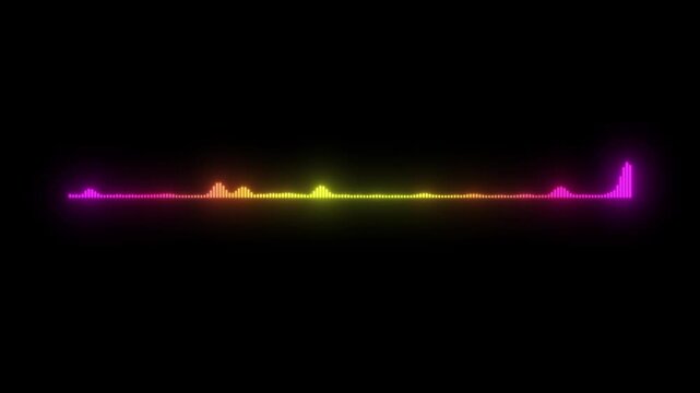 Glowing colourful waveform disco beat animated isolated on black background