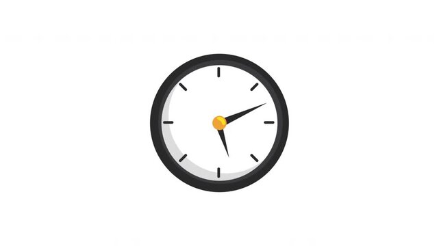 Flat design clock animation with fast spinning clock hands representing time management and deadline pressure