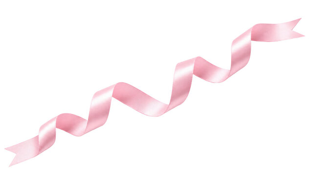 Pink ribbon swirl, satin gift bow streamer and decorative tape curl, celebration wrapping accent for events and holidays isolated PNG with Transparent Background